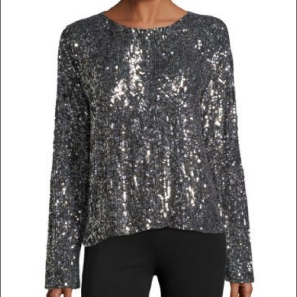 Equipment Abeline Long Sleeve Chrome Sequin Top